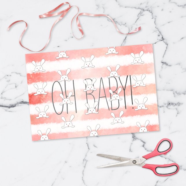 Papier Mousseline Bébé blanc Oh Bébé rose Aquarelle Bande (Créateur téléchargé)