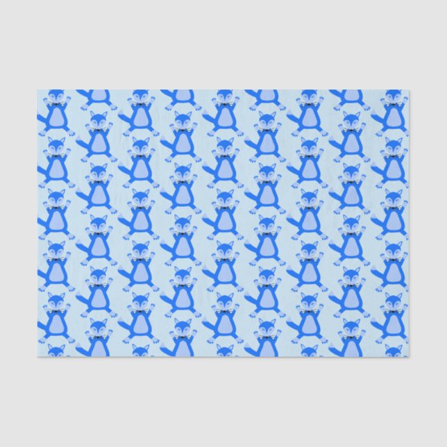 Papier Mousseline Bébé Bleu Cute Garçon Fox Motif (Recto)