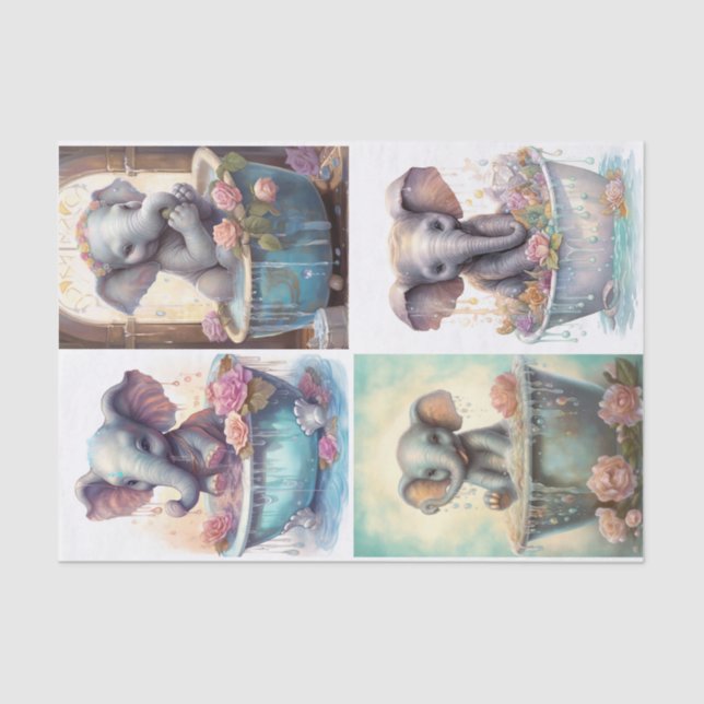 Papier Mousseline Bébé Eléphant's Bath Time (Recto)