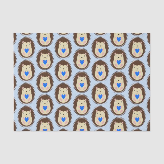 Papier Mousseline Bébé Garçon Cœur Hérisson Motif (Recto)