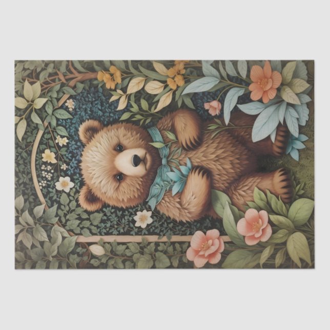 Papier Mousseline Bébé mignon Ours Brown William Morris Inspiré (Recto)