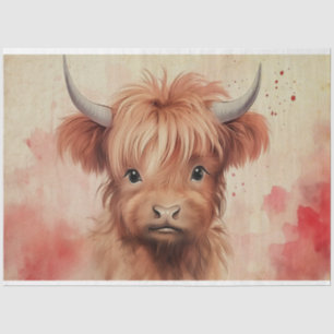 Papier Mousseline Bébé mignon Vache Highland Coeurs Saint-Valentin 2