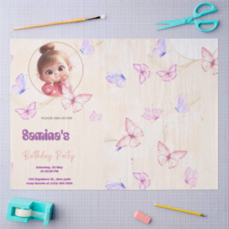 Papier Mousseline Bébé mignonne Fille Anniversaire Invitation avec r