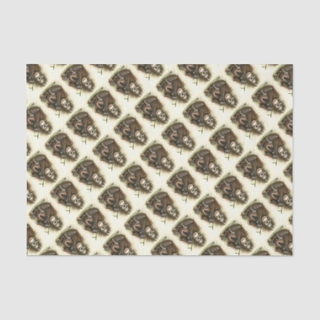 Papier Mousseline Bébé orang-outan avec des feuilles (Recto)