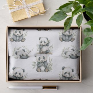Papier Mousseline Bébés pandas mignons en aquarelle mangeant du bamb