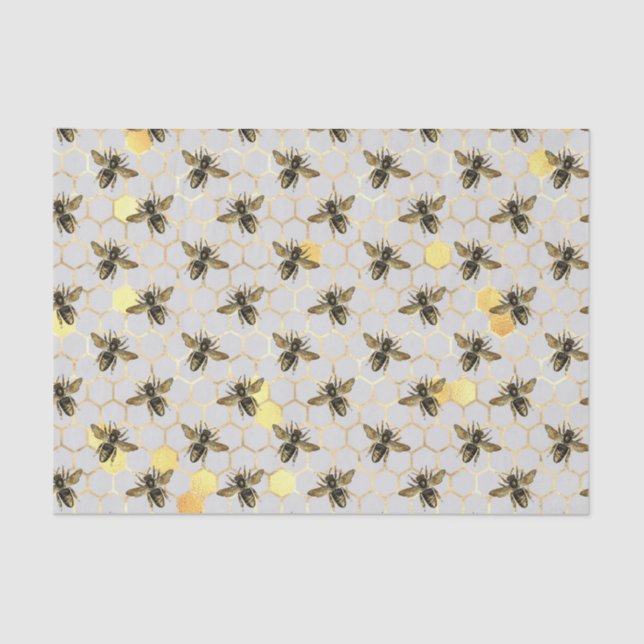 Papier Mousseline Bees Gold Honeycomb (Recto)
