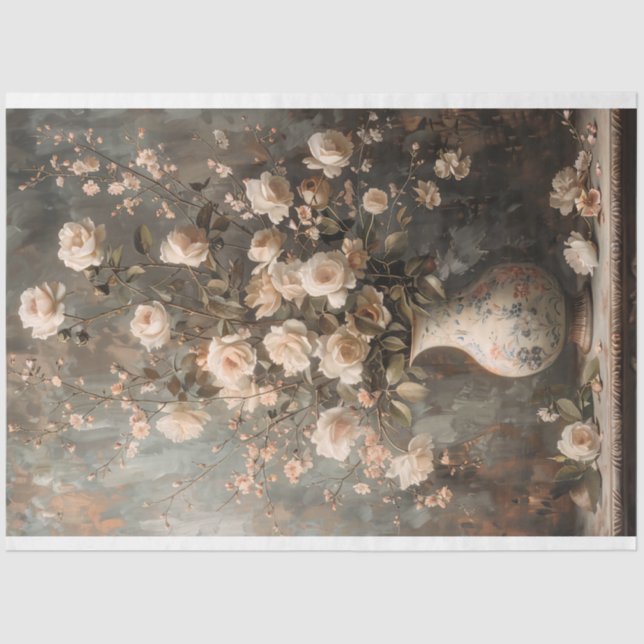 Papier Mousseline Beige Peony Rose Still Life Français Romantique Fl (Recto)