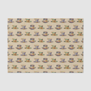Papier Mousseline Beige vintage de motif de tasses de thé