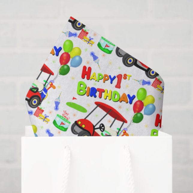 Papier Mousseline Belle 1er anniversaire Red Golf Cart Boy's (Sac cadeau)
