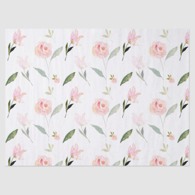 Papier Mousseline Belle Aquarelle Florale Rose (Recto)
