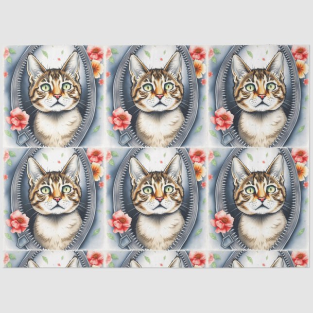 Papier Mousseline Belle Aquarelle tendance Collection de chats (Recto)