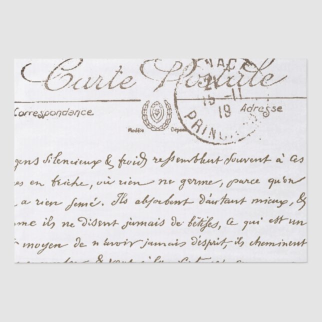 Papier Mousseline Belle Carte Postale Français Script Tissu Papier (Recto)