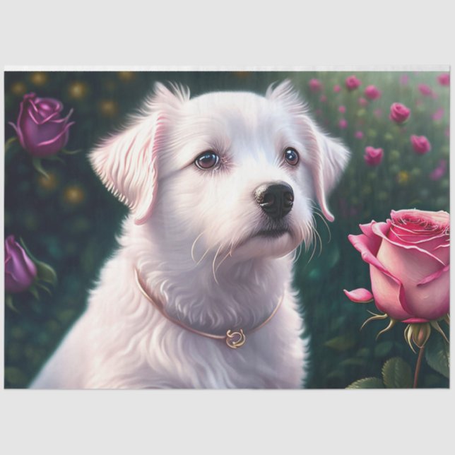 Papier Mousseline Belle Collection Chien Et Rose (Recto)