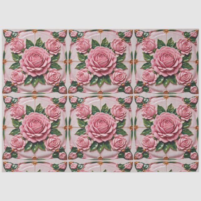Papier Mousseline Belle collection tendance Roses roses rose (Recto)
