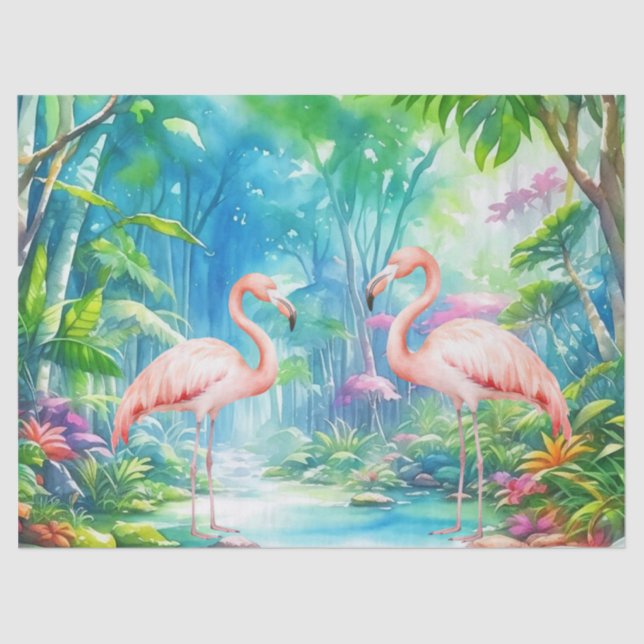 Papier Mousseline Belle Découpage de Flamants roses roses tropicaux (Recto)