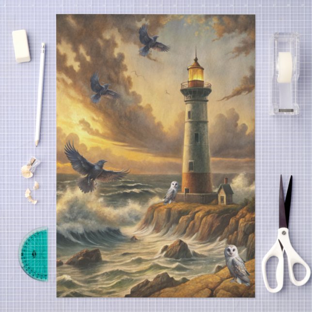 Papier Mousseline Belle découpage de phare côtier orageux (Artisanat)