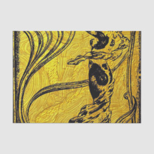 Papier Mousseline Belle Epoque, Art Nouveau, vintage, or, noir, feme