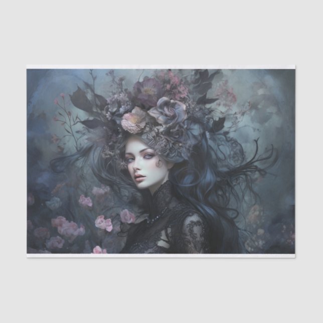 Papier Mousseline Belle femme reine gothique avec découpage de fleur (Recto)