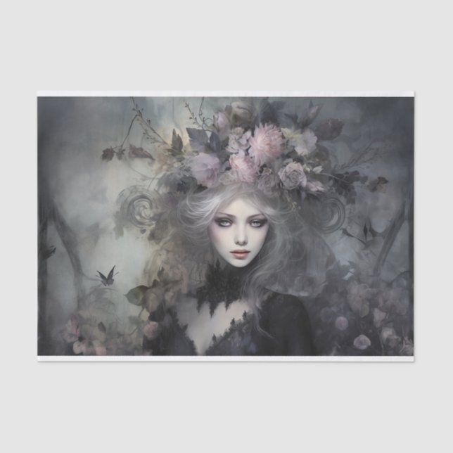 Papier Mousseline Belle femme reine gothique avec découpage de fleur (Recto)