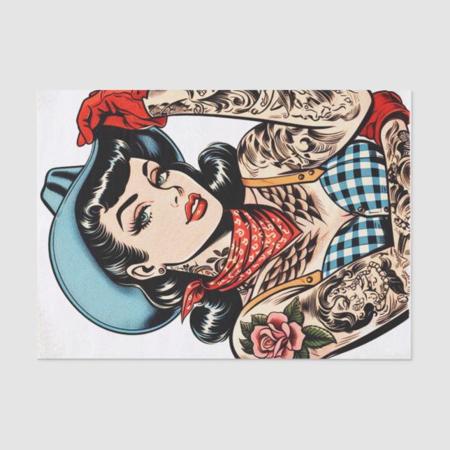Papier Mousseline Belle fille au tatouage en caricature (Recto)