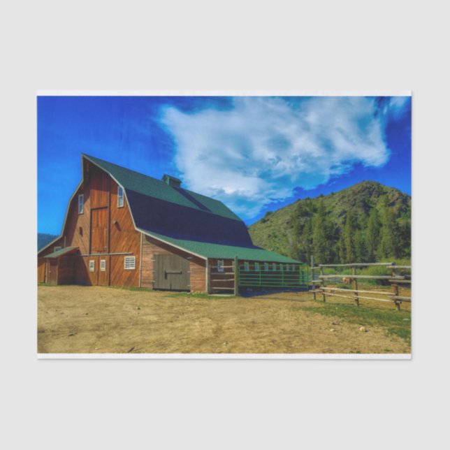 Papier Mousseline Belle grange Wyoming avec toit vert (Recto)