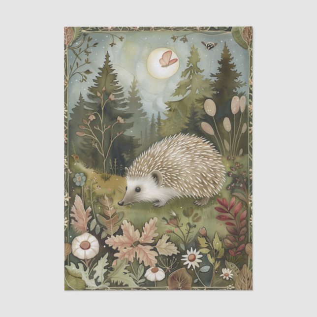 Papier Mousseline Belle hérisson dans la forêt au clair de lune (Recto)