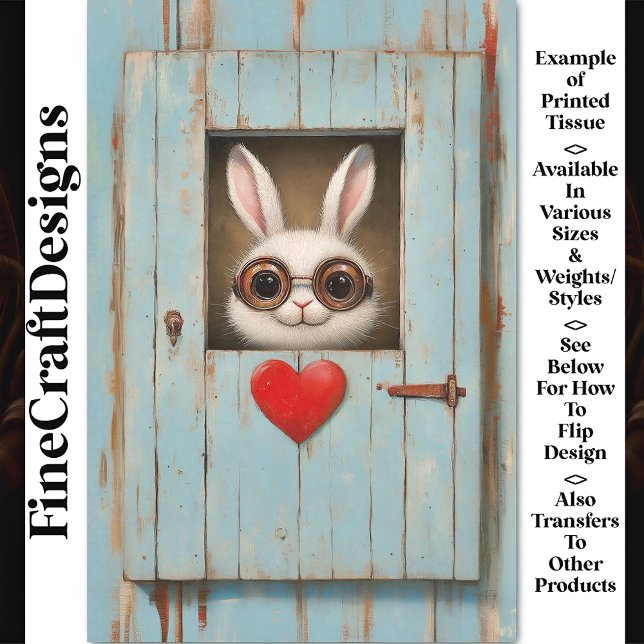 Papier Mousseline Belle Lapin Blanc & Coeur d'Amour Rouge Découpage  (Créateur téléchargé)