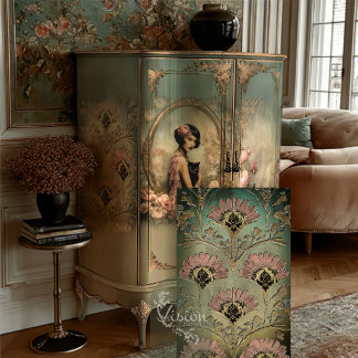 Papier Mousseline Belle Noir Pink Teal Art Deco Damask Floral