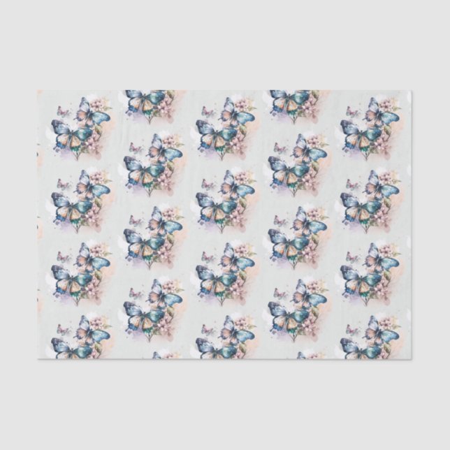 Papier Mousseline Belle papillons et Motif de fleurs (Recto)