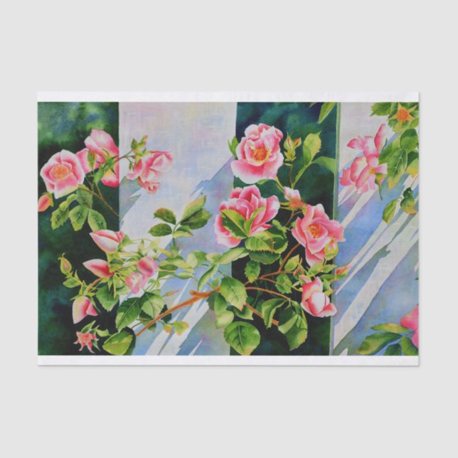 Papier Mousseline Belle rose rose rouge roses blanc aquarelle floral (Recto)