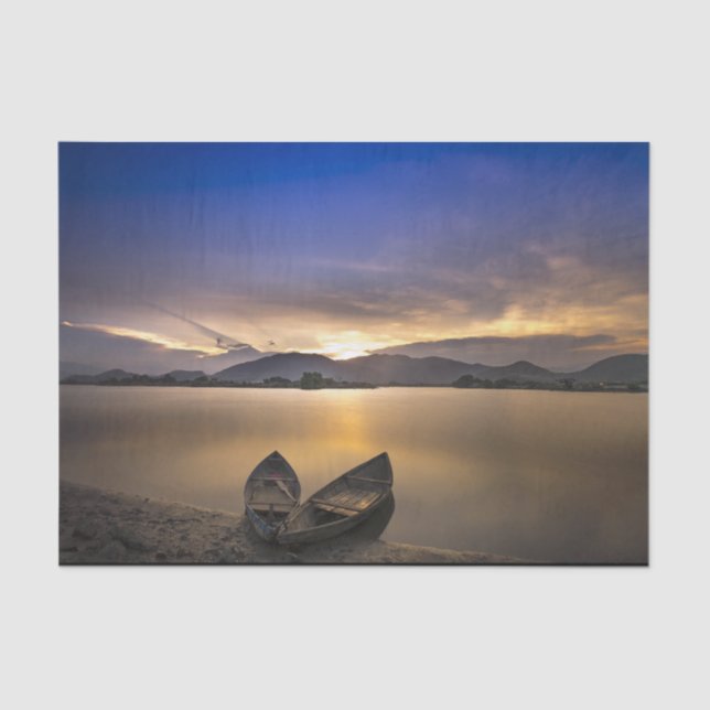Papier Mousseline Belle Rowboats Water Sunrise Photo (Recto)