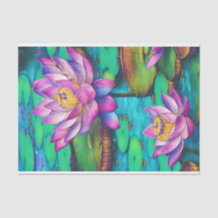 Papier Mousseline Belle scène d'eau rose Lotus Fleurs