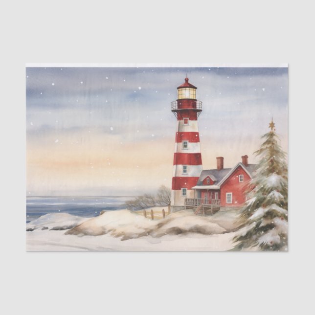 Papier Mousseline Belle scène phare d'hiver Noël (Recto)