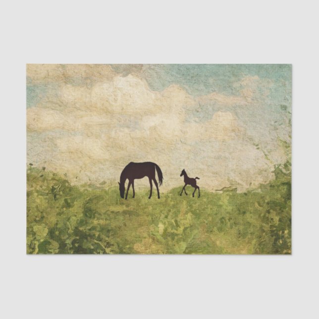 Papier Mousseline Belle Silhouette Mare et Foal Horse (Recto)