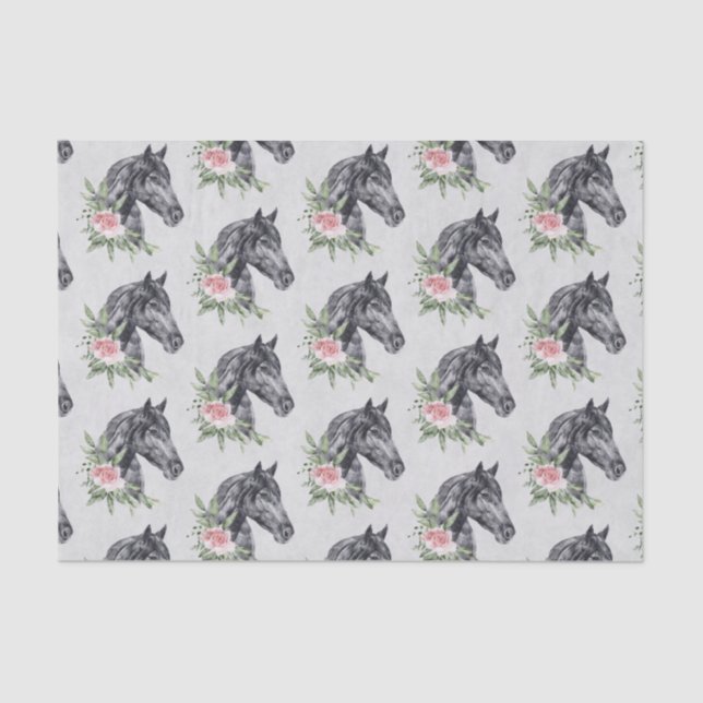 Papier Mousseline Belle tête de cheval noir Portrait d'aquarelle (Recto)