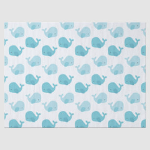 Papier Mousseline Belles baleines de bleus layette