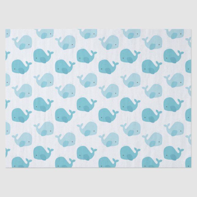 Papier Mousseline Belles baleines de bleus layette (Recto)