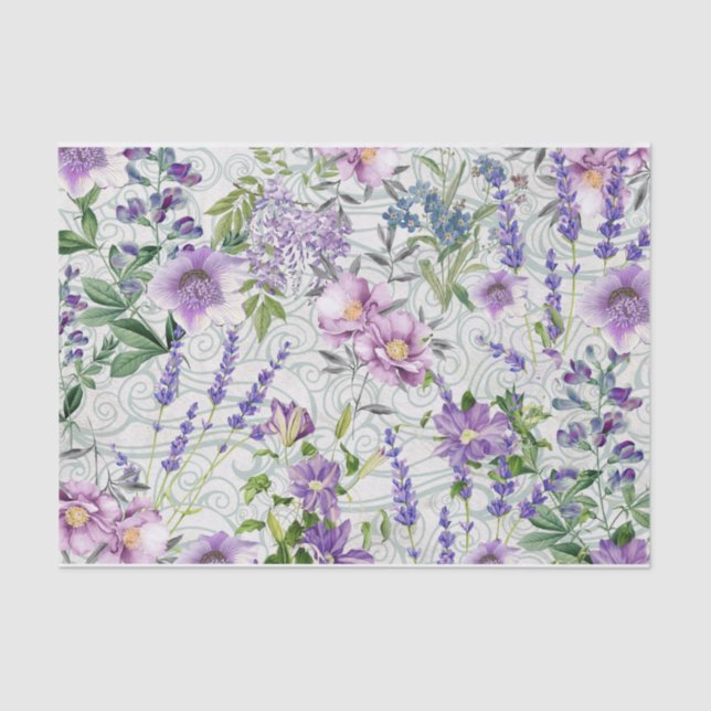 Papier Mousseline Belles fleurs bleues et violettes Nature Botanique (Recto)