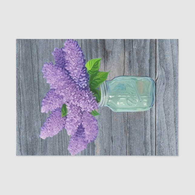 Papier Mousseline Belles Lilacs En Mason Jar Rustique (Recto)