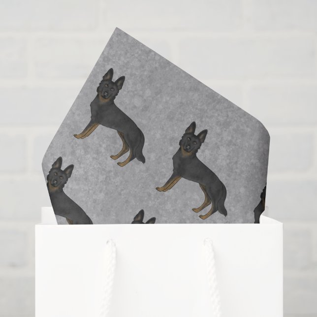 Papier Mousseline Berger Allemand Bi-Noir Dessin Animé Motif Gris (Sac cadeau)