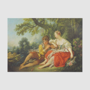 Papier Mousseline Berger jouant de la flûte à une bergère, Francis B