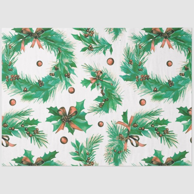 Papier Mousseline Berries d'hiver et verdure Wreathe Christmas (Recto)