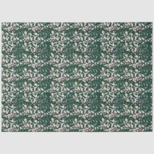 Papier Mousseline Berries et feuillages roses Holly sur vert foncé