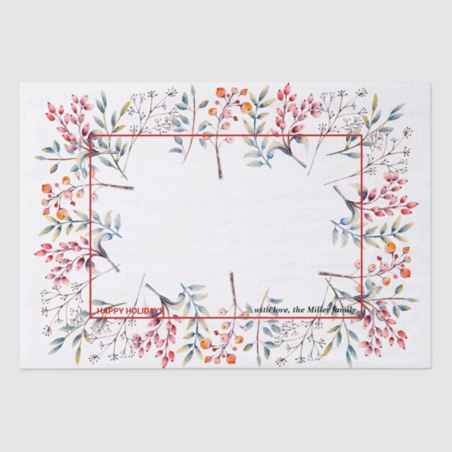 Papier Mousseline Berry, feuille rouge Joyeuses Fêtes de Noël photo (Recto)