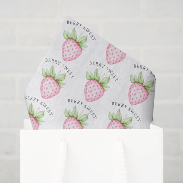 Papier Mousseline Berry Sweet Watercolor Strawberry Girl Baby Shower (Sac cadeau)