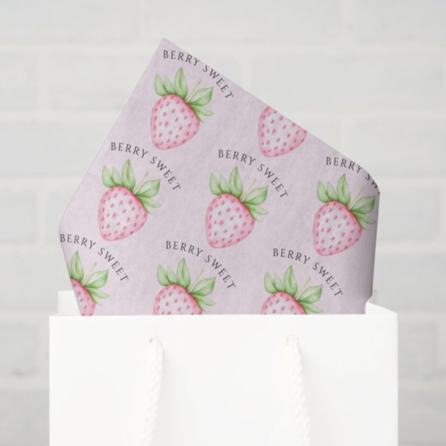 Papier Mousseline Berry Sweet Watercolor Strawberry Pink Baby Shower (Sac cadeau)