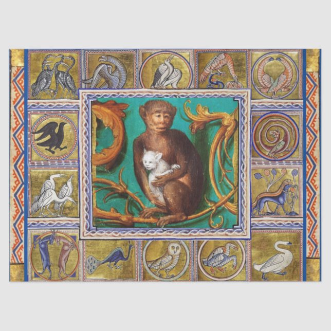 PAPIER MOUSSELINE BESTIAIRE MÉDIÉVAL, CHAT DE LUNET ET BLANC, ANIMAU (Recto)