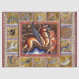 PAPIER MOUSSELINE BESTIAIRE MÉDIÉVAL, GRIFFIN ET GARDE SAUVAGE, ANIM