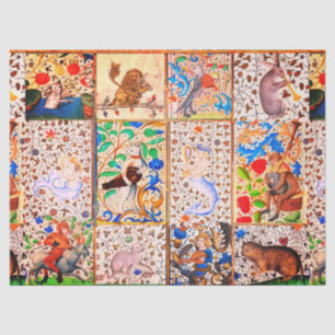 Papier Mousseline BESTIAIRE MÉDIÉVAL JOUER INSTRUMENTS MUSICAUX Roug