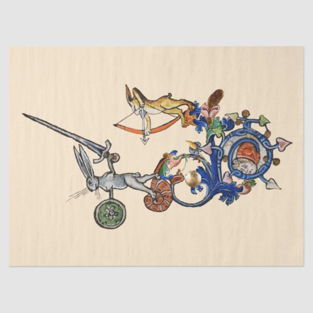 Papier Mousseline BESTIAIRE MÉDIÉVAL, Lapins meurtriers avec épée (Recto)